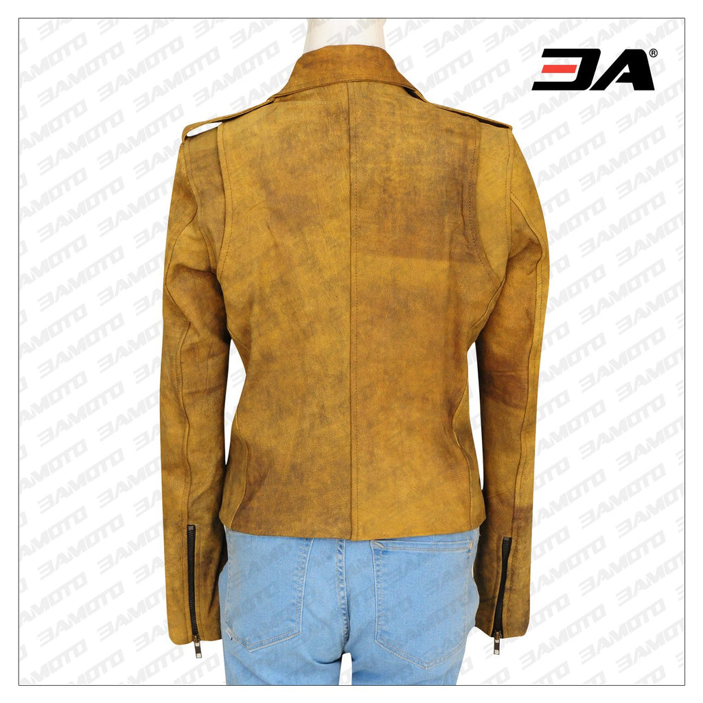 Women Distressed Brown Leather Jacket