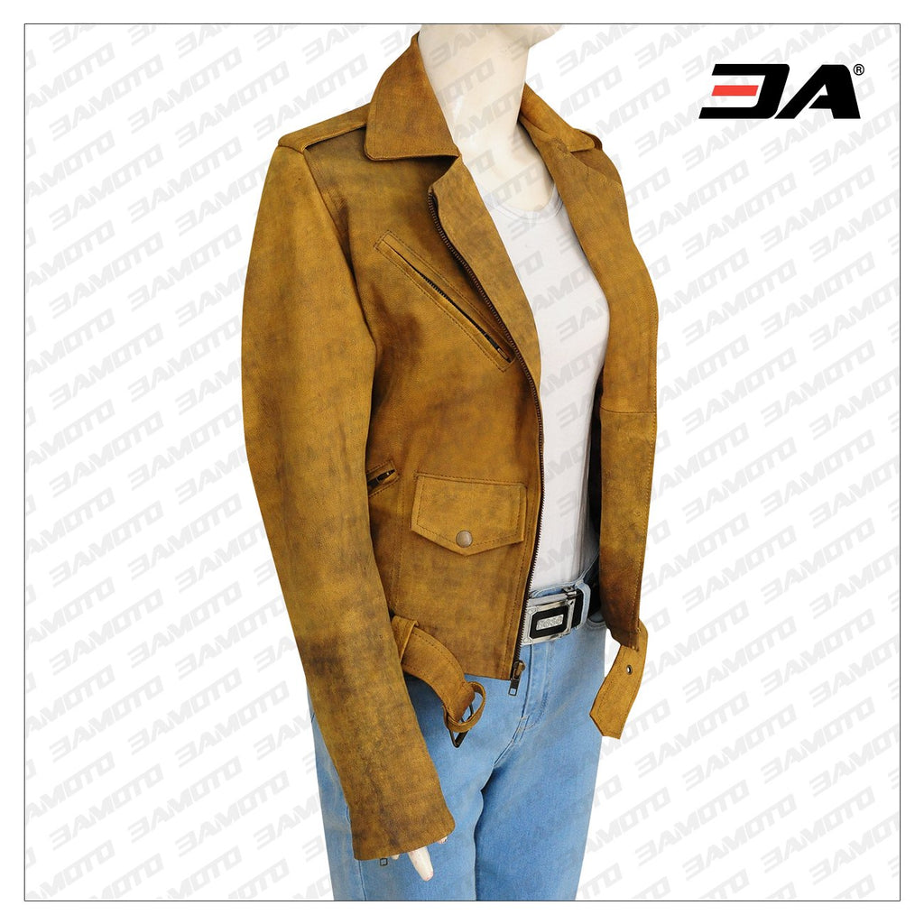 Women Distressed Brown Leather Jacket