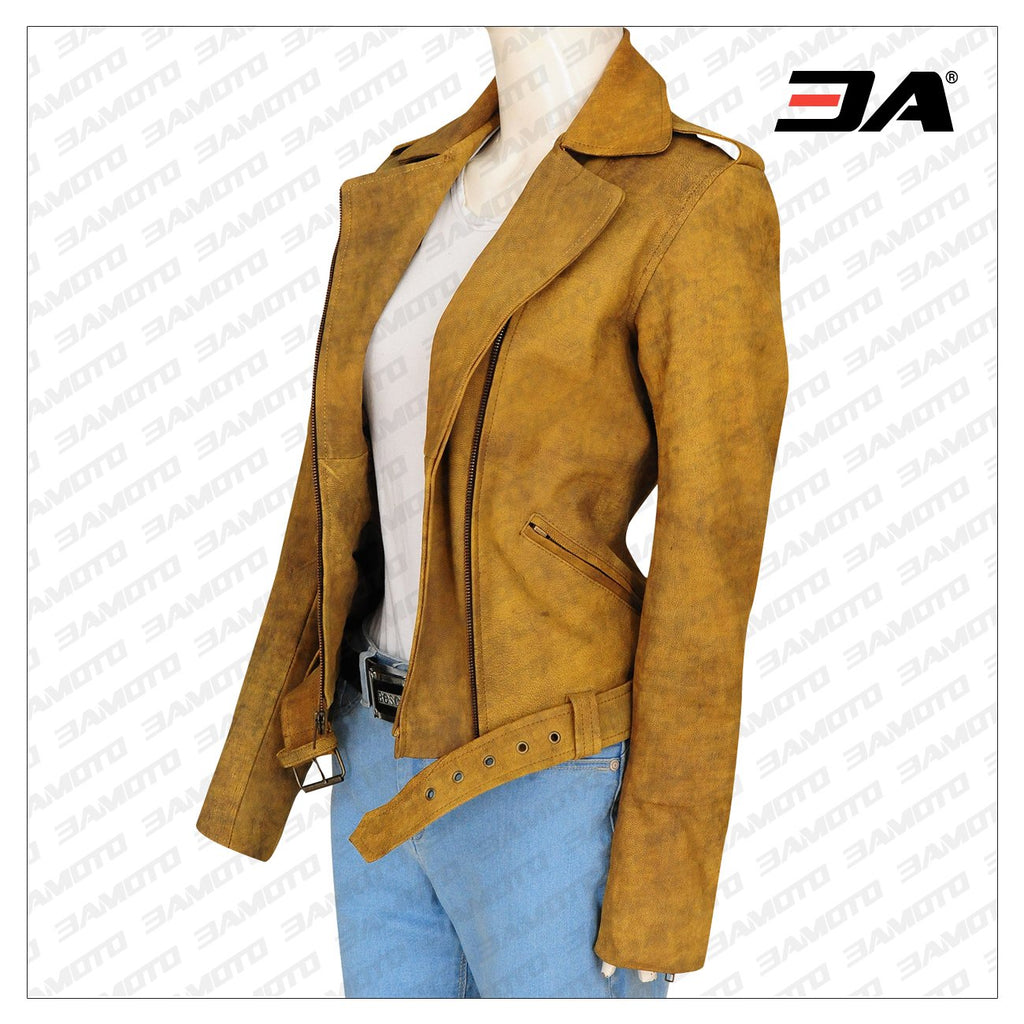 Women Distressed Brown Leather Jacket