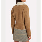 Women’s Beige Cropped Shearling Leather Jacket