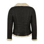 Women Genuine Leather Faux Fur Shearling Biker Jacket