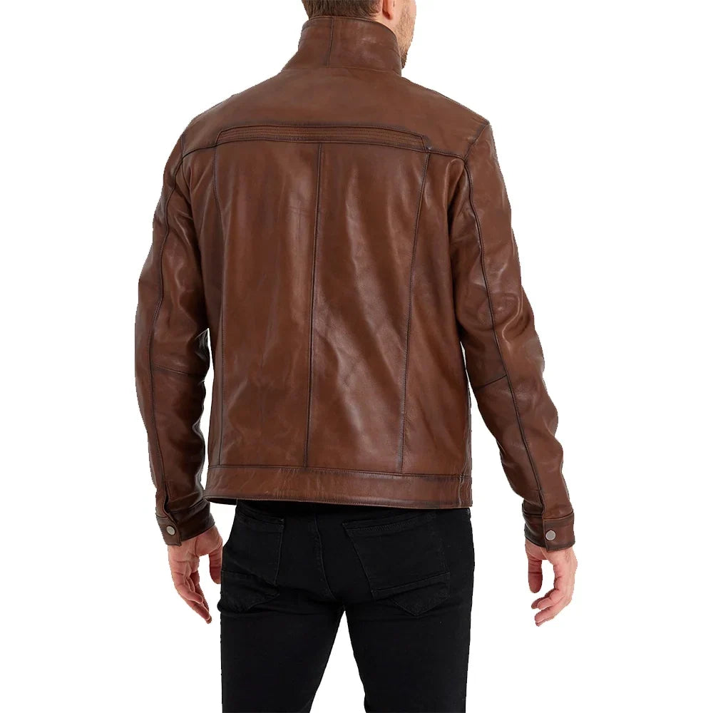 Mens Waxed Bomber Brown Leather Jacket