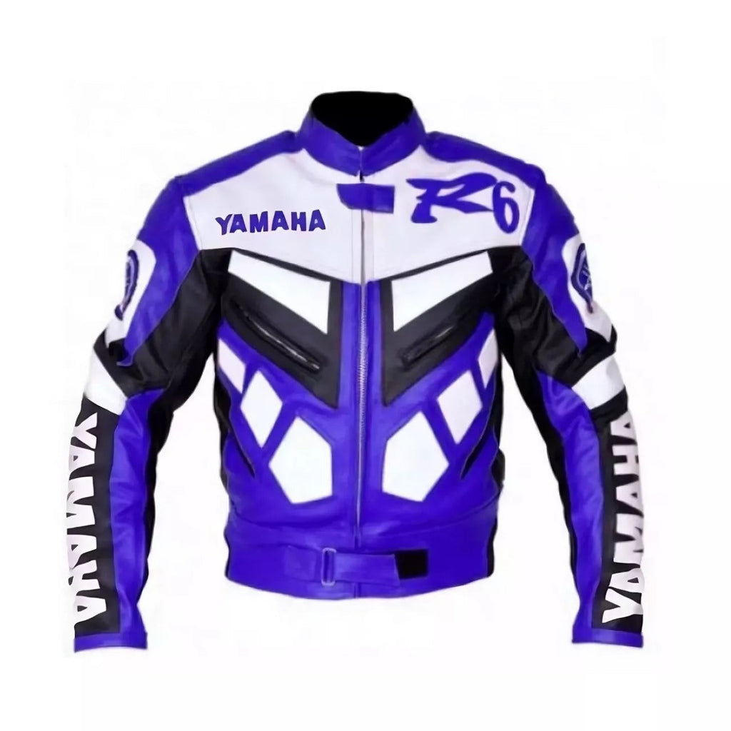Yamaha R6 Blue Motorcycle Cowhide Leather Racing Jacket