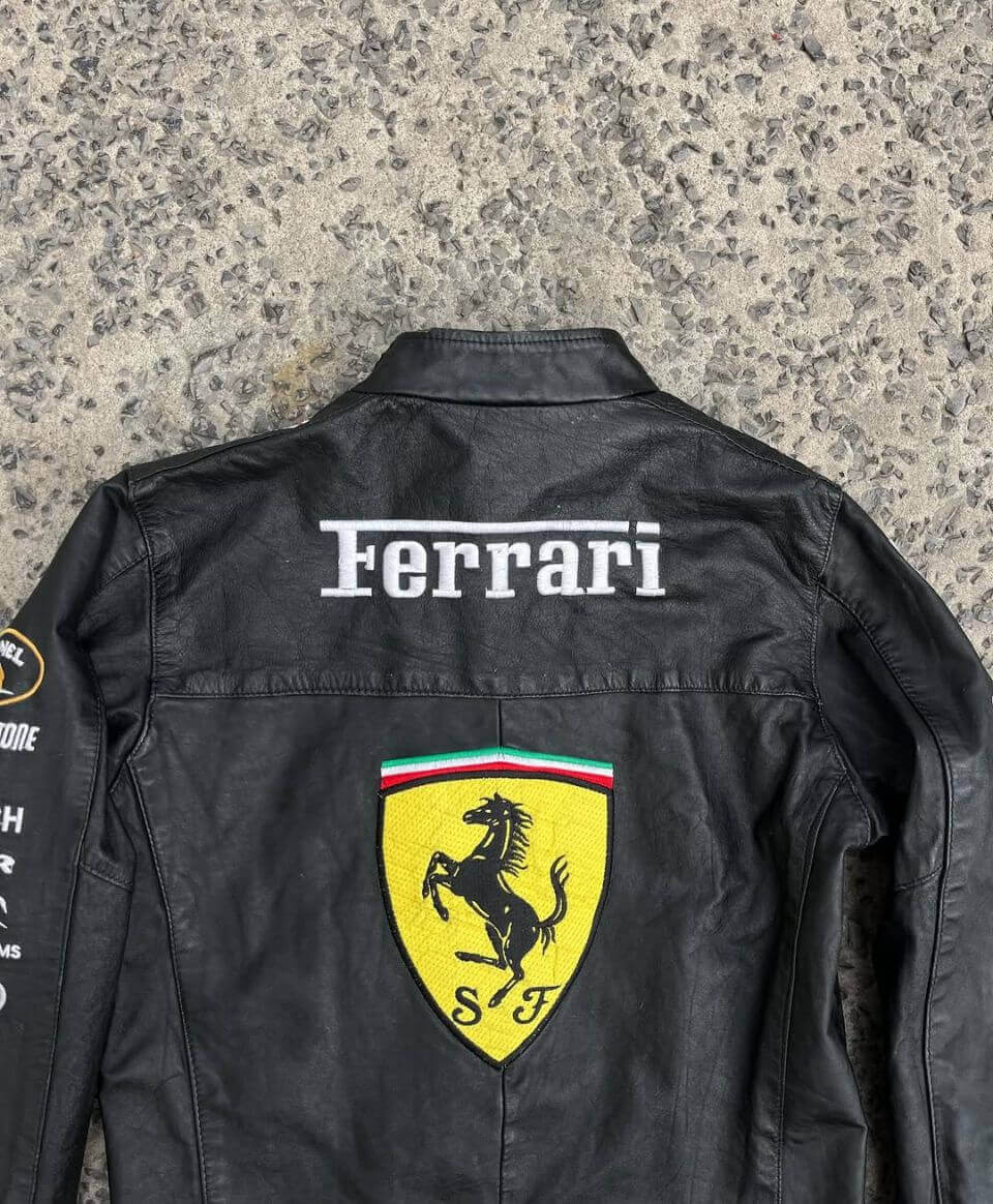 Black Ferrari Racing Leather Jacket – Vintage F1 Style