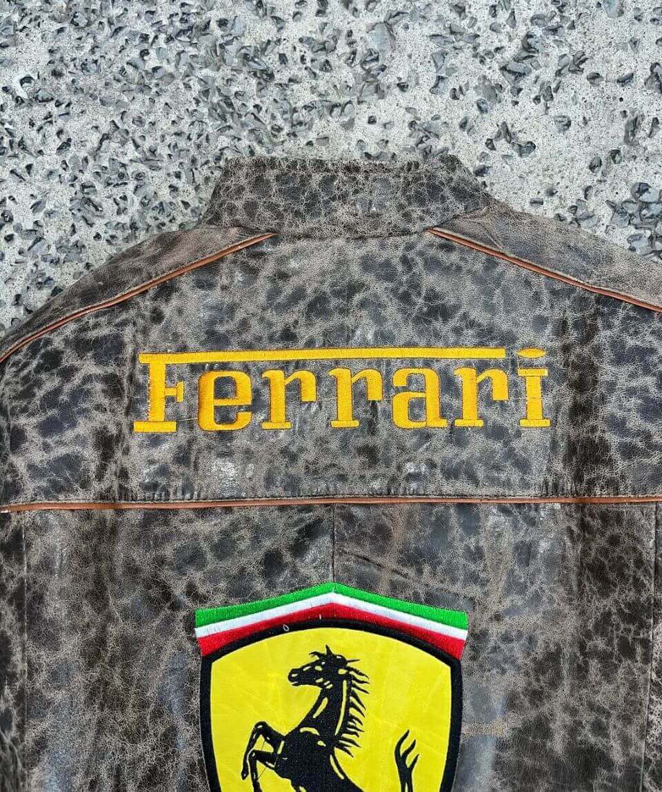 Brown Animal Print Ferrari Racing Leather Jacket