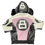 Men 8 Ball Pool Fur Hooded Leather Jacket