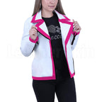White Combo Leather Jacket for Women