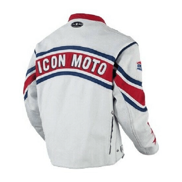 White Icon Moto Leather Jacket With CE Armor Icon Daytona Jacket