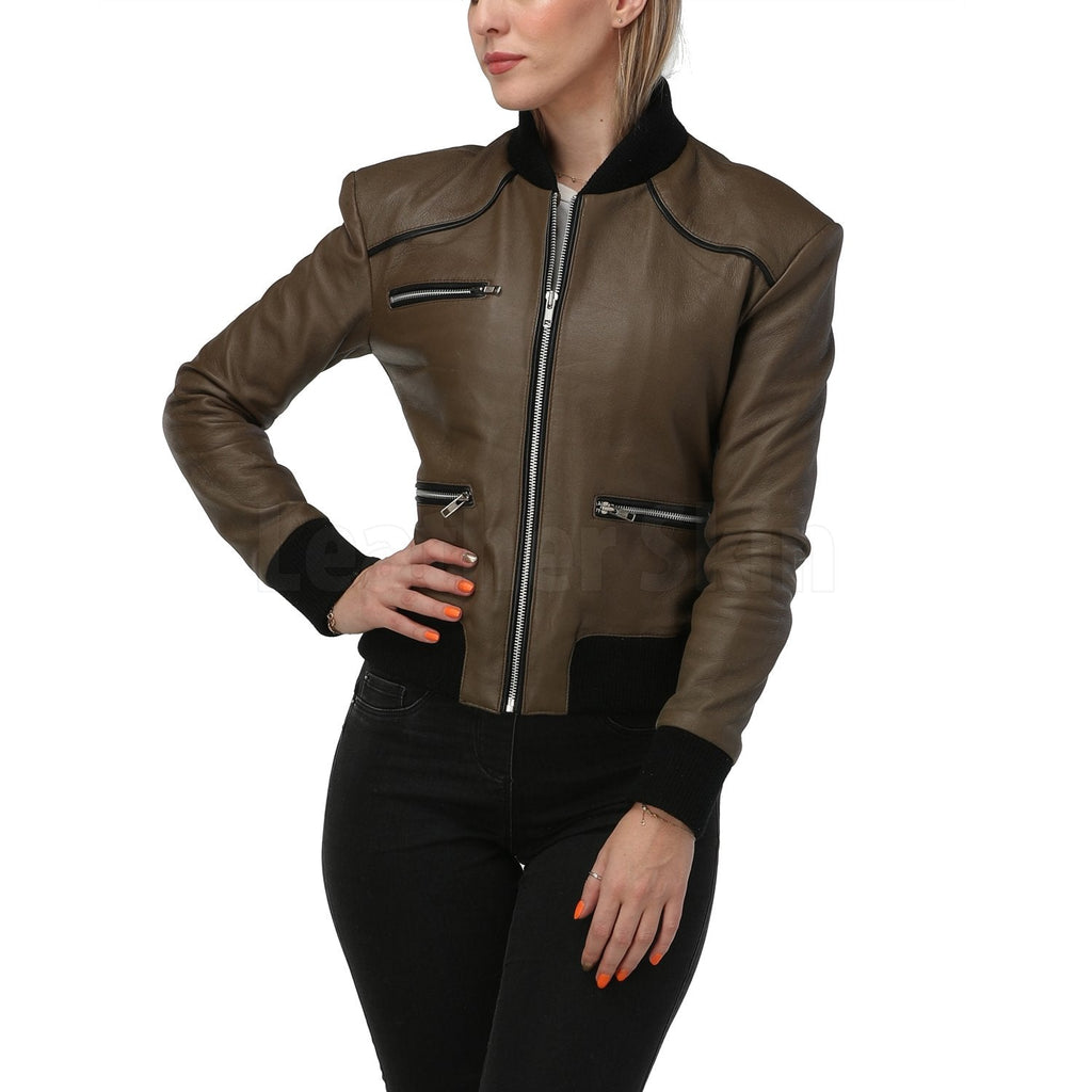 Kathy Army Green Leather Jacket
