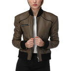 Kathy Army Green Leather Jacket