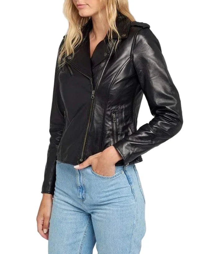 Ella Biker Asymmetrical Leather Jacket for Women