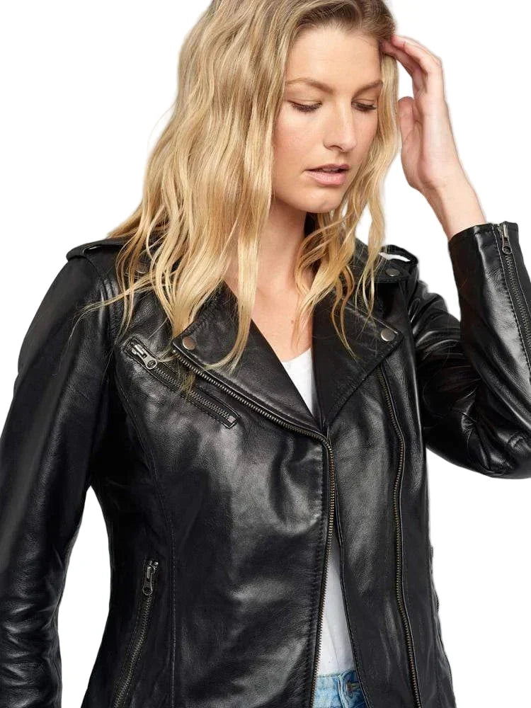 Ella Biker Asymmetrical Leather Jacket for Women