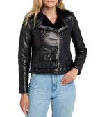 Black Shearling Jacket Womens With Fur Lining