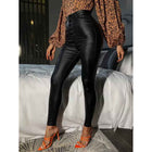 Women Black Leather High Waisted Skinny Pants