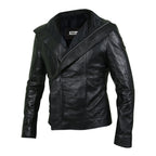 Women Black Leather Jacket with Flap for Front Zipper