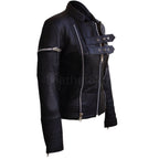 Black Sheep Skin Rib Quilted Genuine Leather Jacket