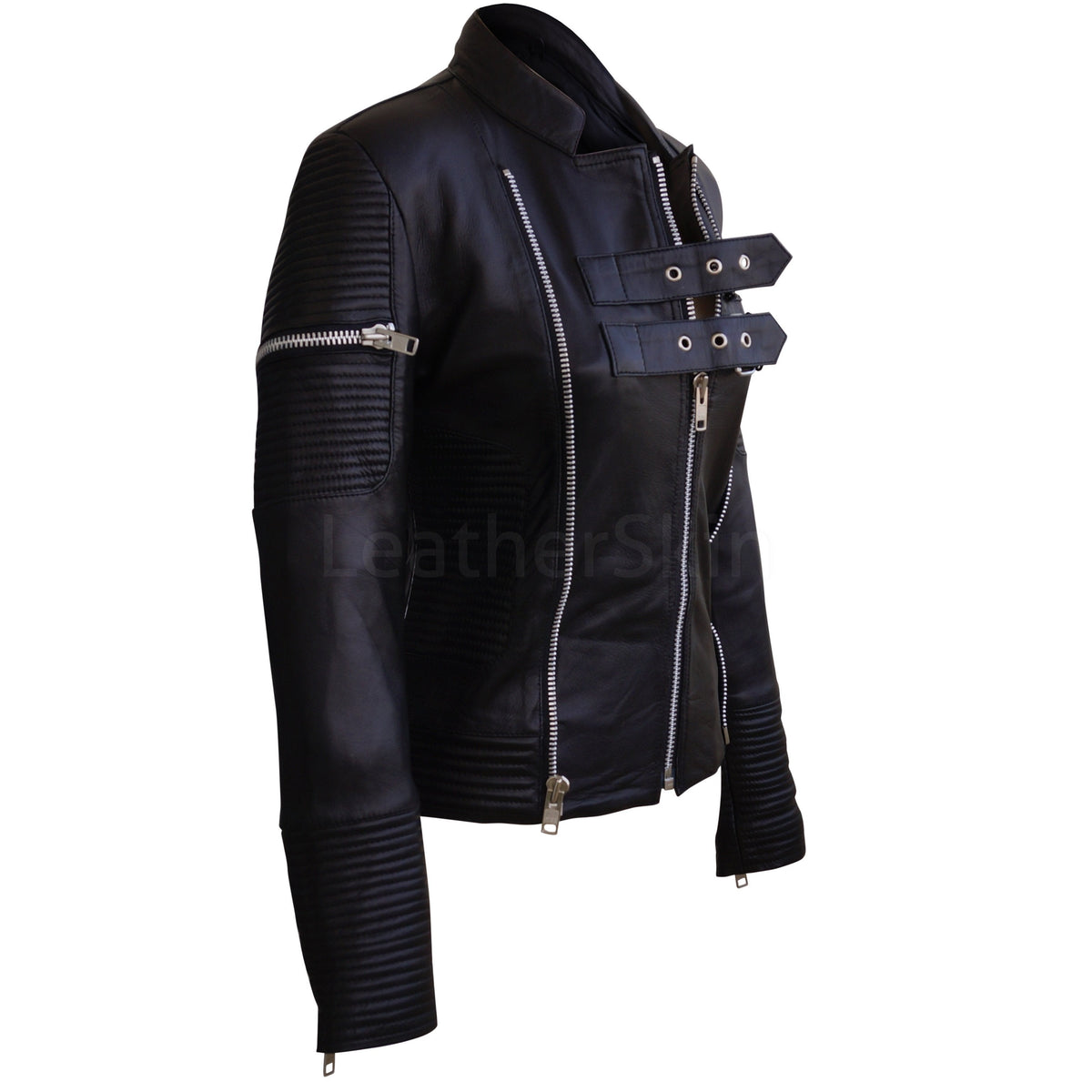 Black Sheep Skin Rib Quilted Genuine Leather Jacket