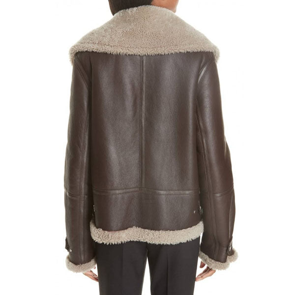 Women Faux Shearling Brown Aviator Jacket