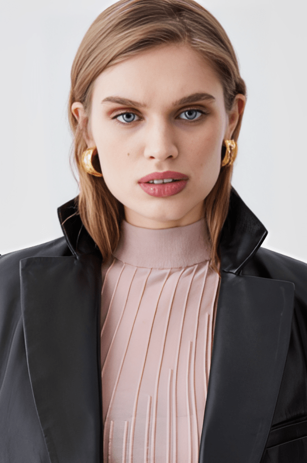 Women's Black Formal Leather Trench Coat