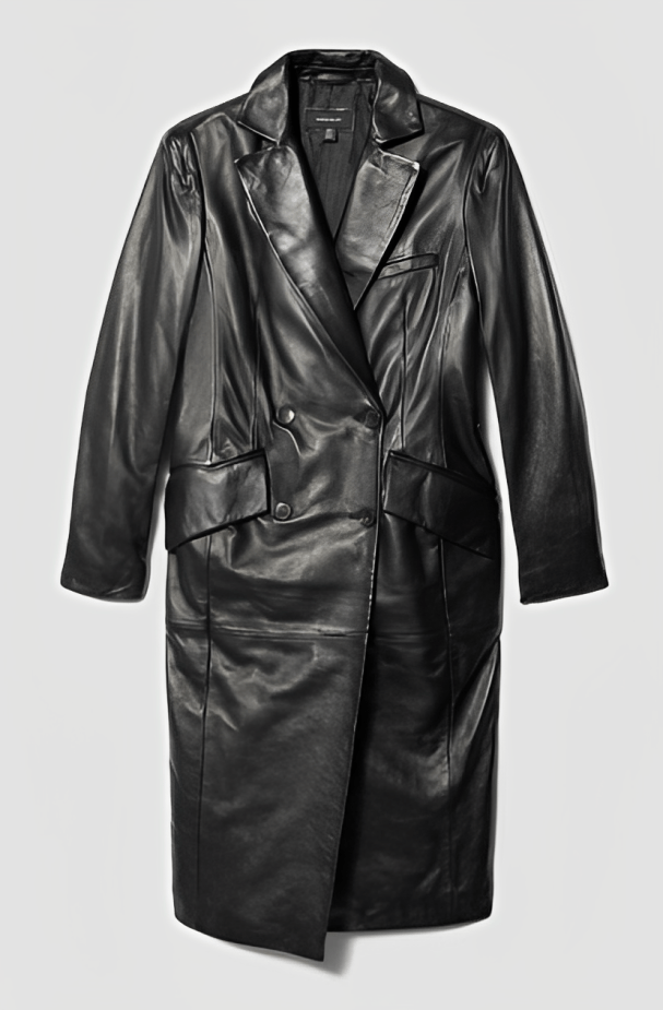 Women's Black Formal Leather Trench Coat