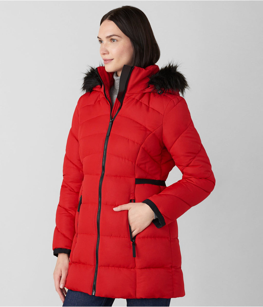 Women's Red Fur Hooded Puffer Coat