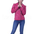 Hot Pink Leather Biker Jacket