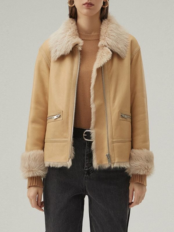 Women's Tan Brown Shearling Leather Jacket