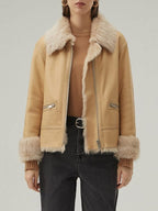 Women's Tan Brown Shearling Leather Jacket