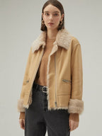 Women's Tan Brown Shearling Leather Jacket