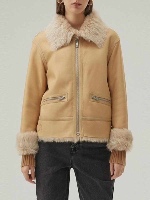 Women's Tan Brown Shearling Leather Jacket
