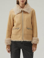 Women's Tan Brown Shearling Leather Jacket