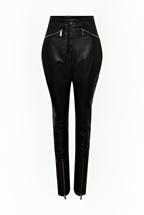 Women's Black Leather Biker Pants with Slim Fit