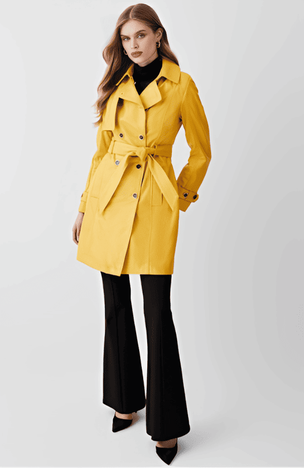 Women's Mustard Leather Trench Coat
