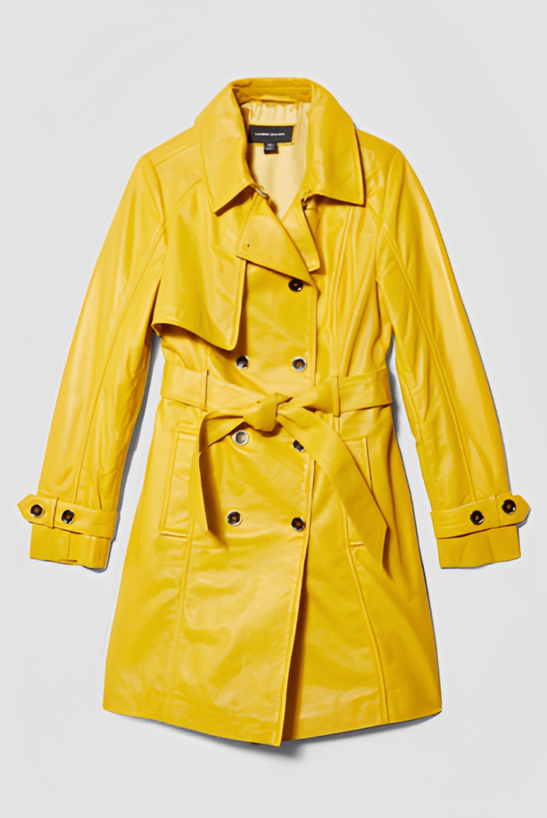 Women's Mustard Leather Trench Coat