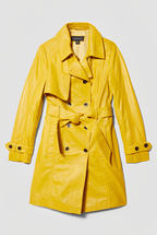 Women's Mustard Leather Trench Coat