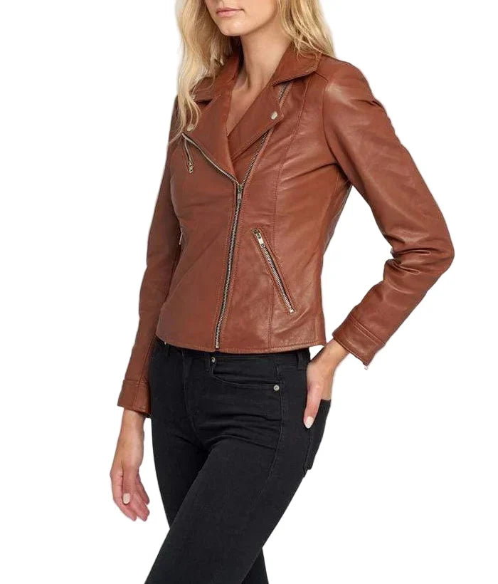 Casual Liza Brown Leather Jacket Womens
