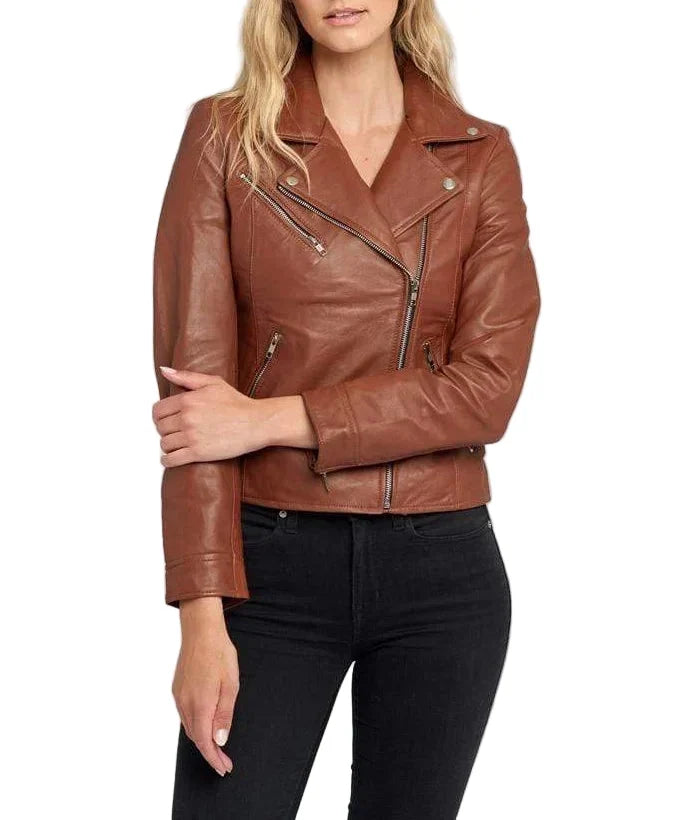 Casual Liza Brown Leather Jacket Womens