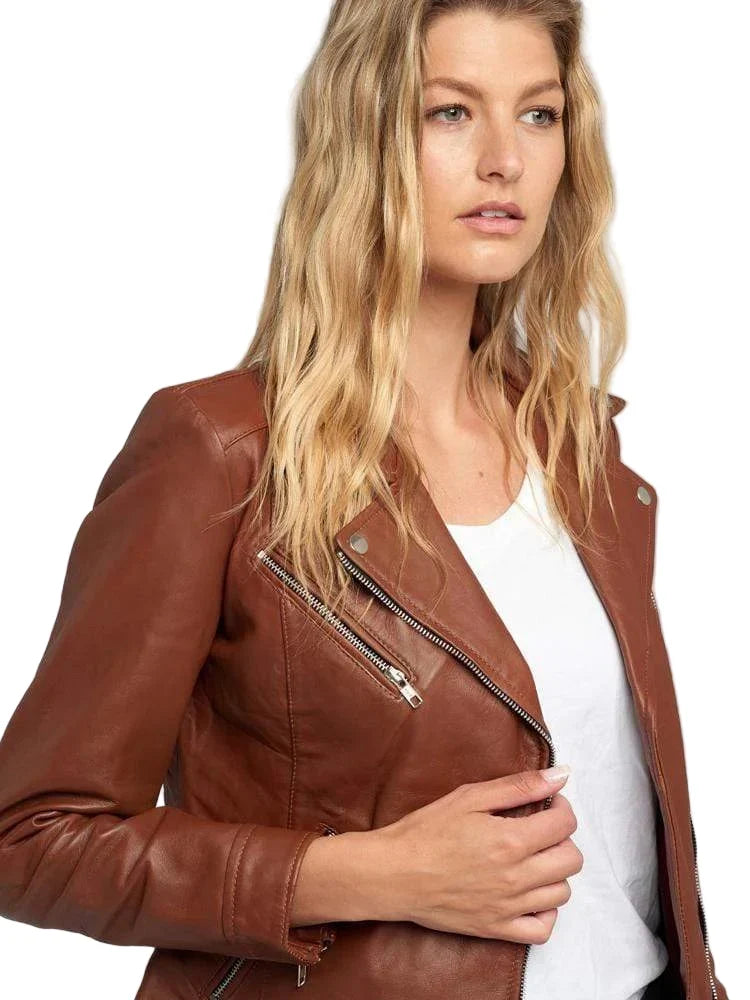 Casual Liza Brown Leather Jacket Womens