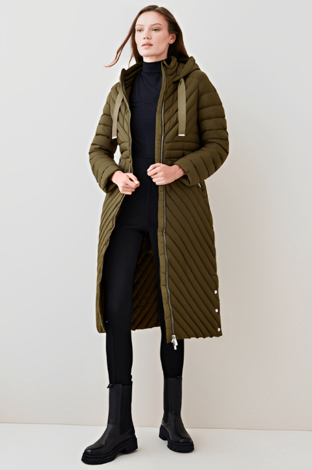 Women's Khaki Puffer Trench Coat