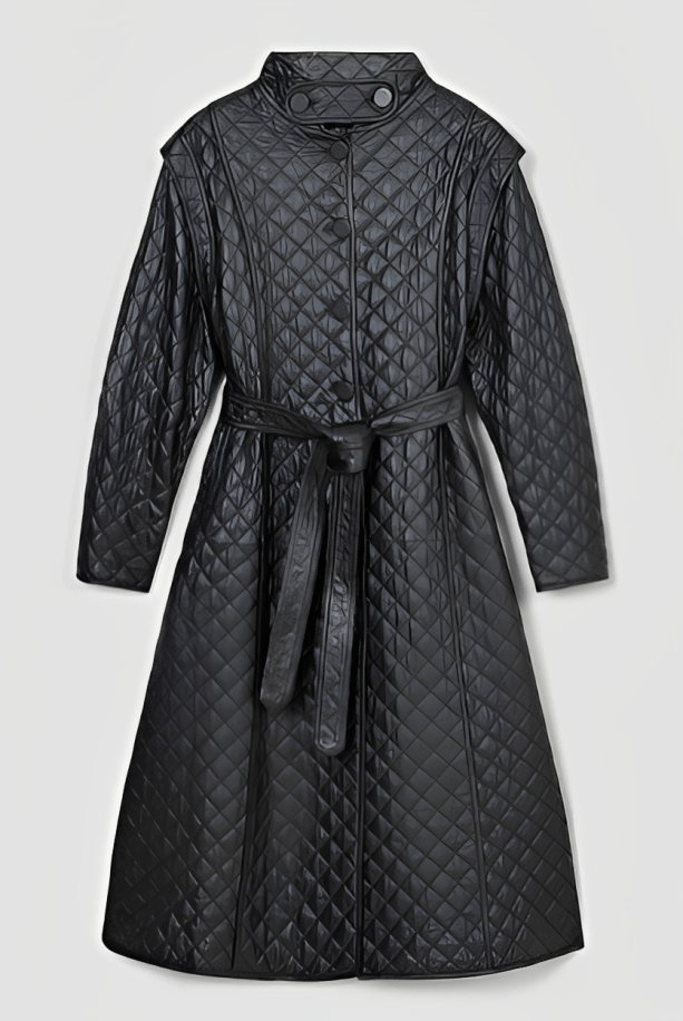 Women's Black Quilted Leather Trench Coat