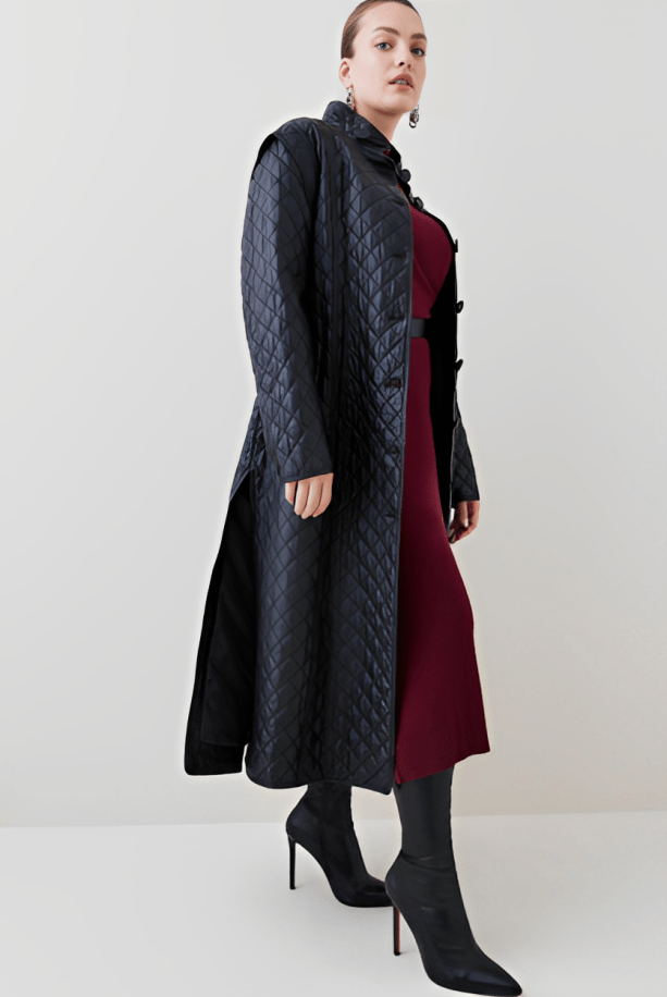 Women's Black Quilted Leather Trench Coat