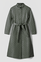 Women's Olive Quilted Leather Trench Coat