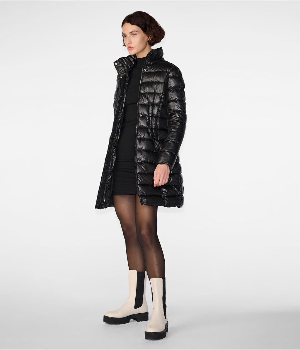 Women's Black Quilted Puffer Coat with Hood