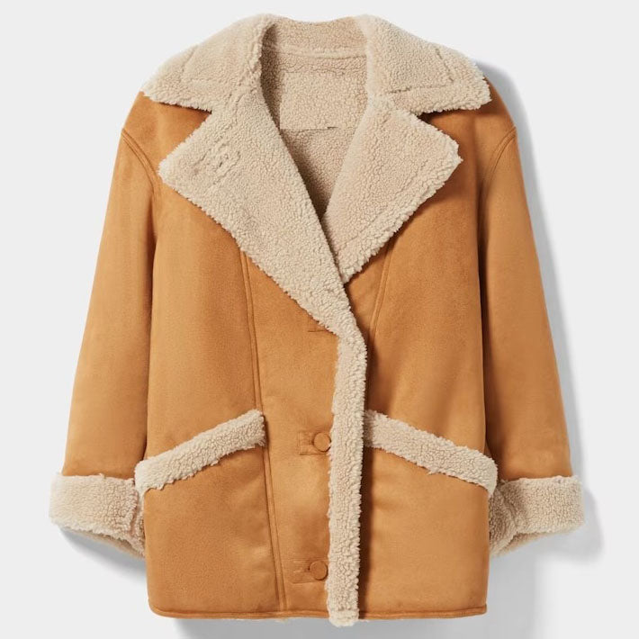 Women RAF B3 Aviator Suede Leather Shearling Fur Coat
