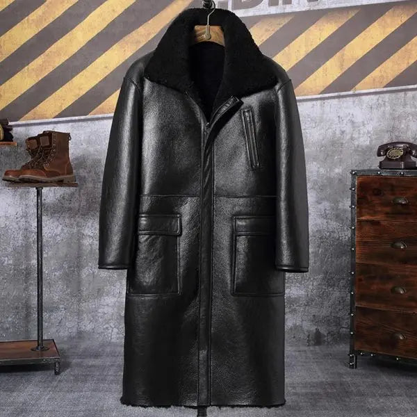Men's Black Double-Sided Shearling Leather Coat