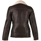 Women Sheepskin Aviator Dark Brown Leather Jacket