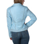Kristi Sky Blue Studded Leather Jacket