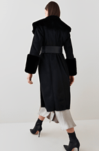 Women's Black Suede Leather Shearling Coat with Fur Collar