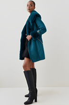 Women's Royal Blue Suede Leather Shearling Coat with Elegant Design