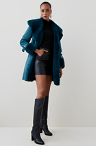 Women's Royal Blue Suede Leather Shearling Coat with Elegant Design